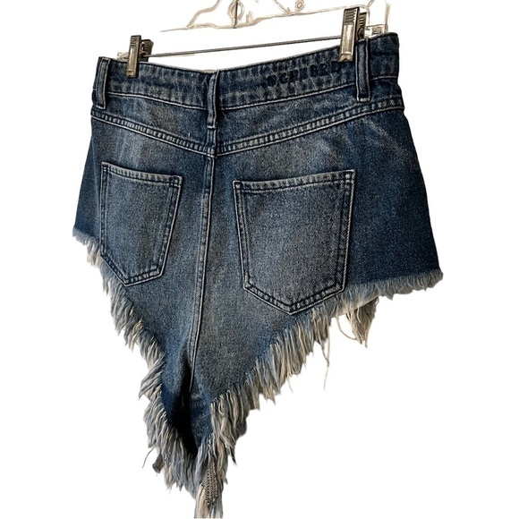 Crossover Waist Fringe Hem High Rise Denim Jean Cutoff Shorts 27 - Picture 6 of 14